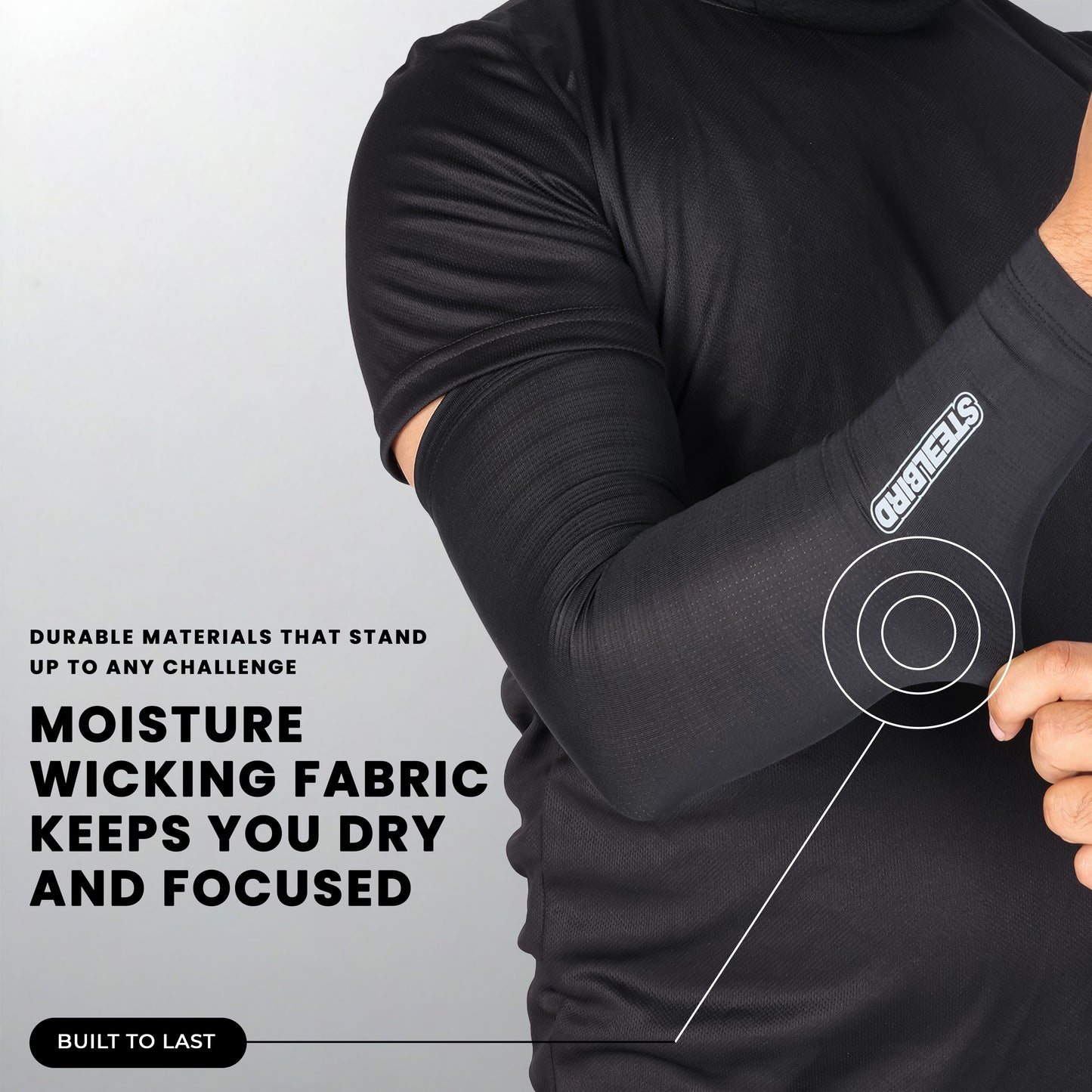 Steelbird Sarchu 1.0 Arm Sleeves Black Unisex for Sports, Running, Cricket, Bike Riding, Cycling, Basketball & Breathable (Sold as a Pair)