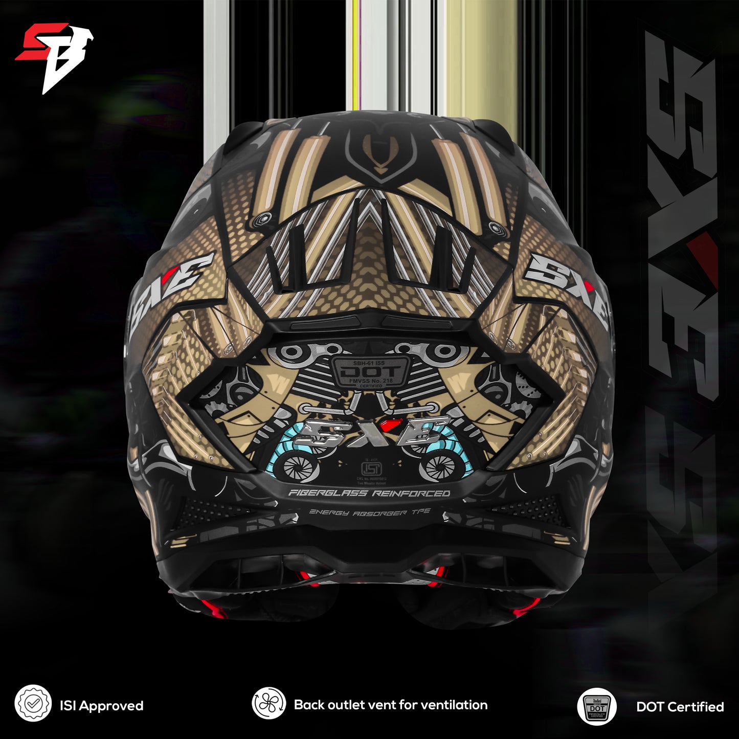Steelbird SBH 61 SXE X2 ISI and Dot Certified Full Face Helmet for Men and with Inner Silver Sunshield (Glossy Black Golden)