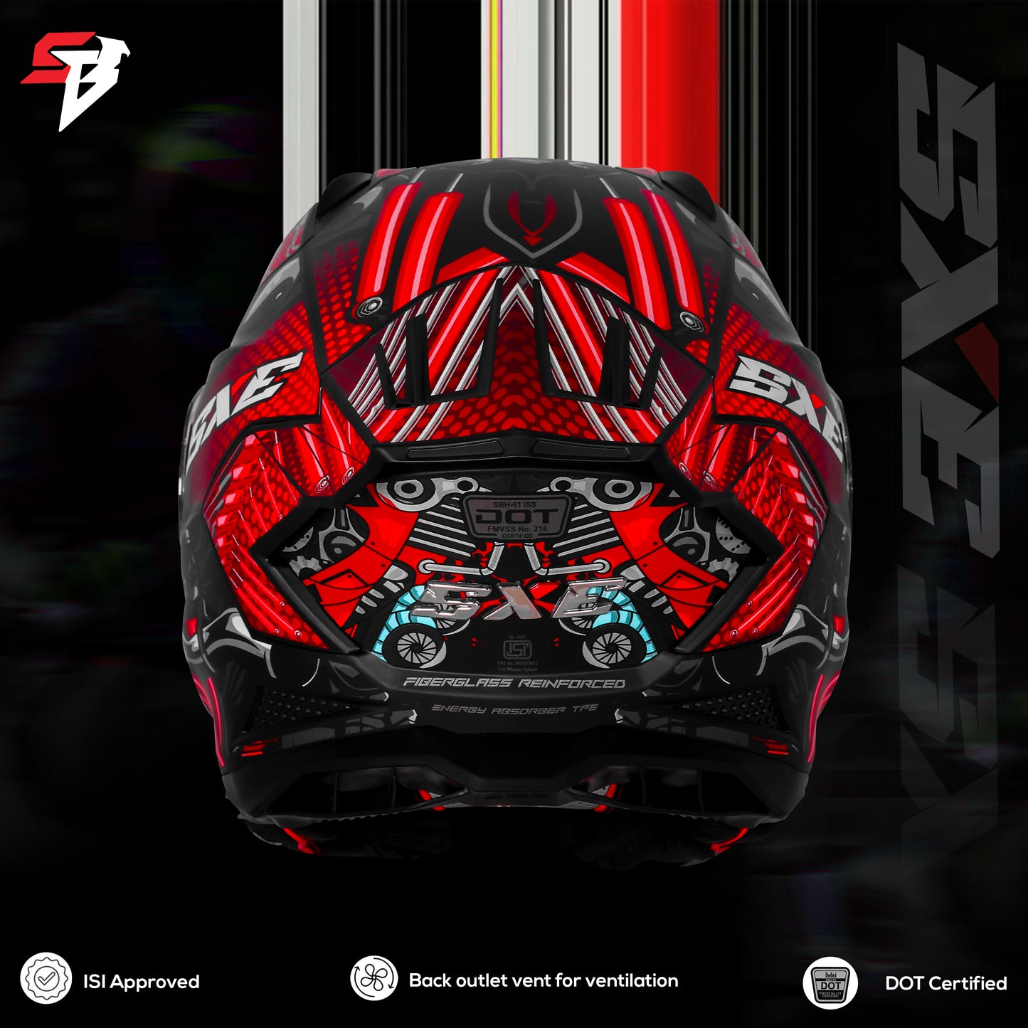 Steelbird SBH-61 SXE X2 Pinlock ISI and Dot Certified Full Face Helmet for Men and with Inner Silver Sunshield (Glossy Black Red with Anti fog Shield)