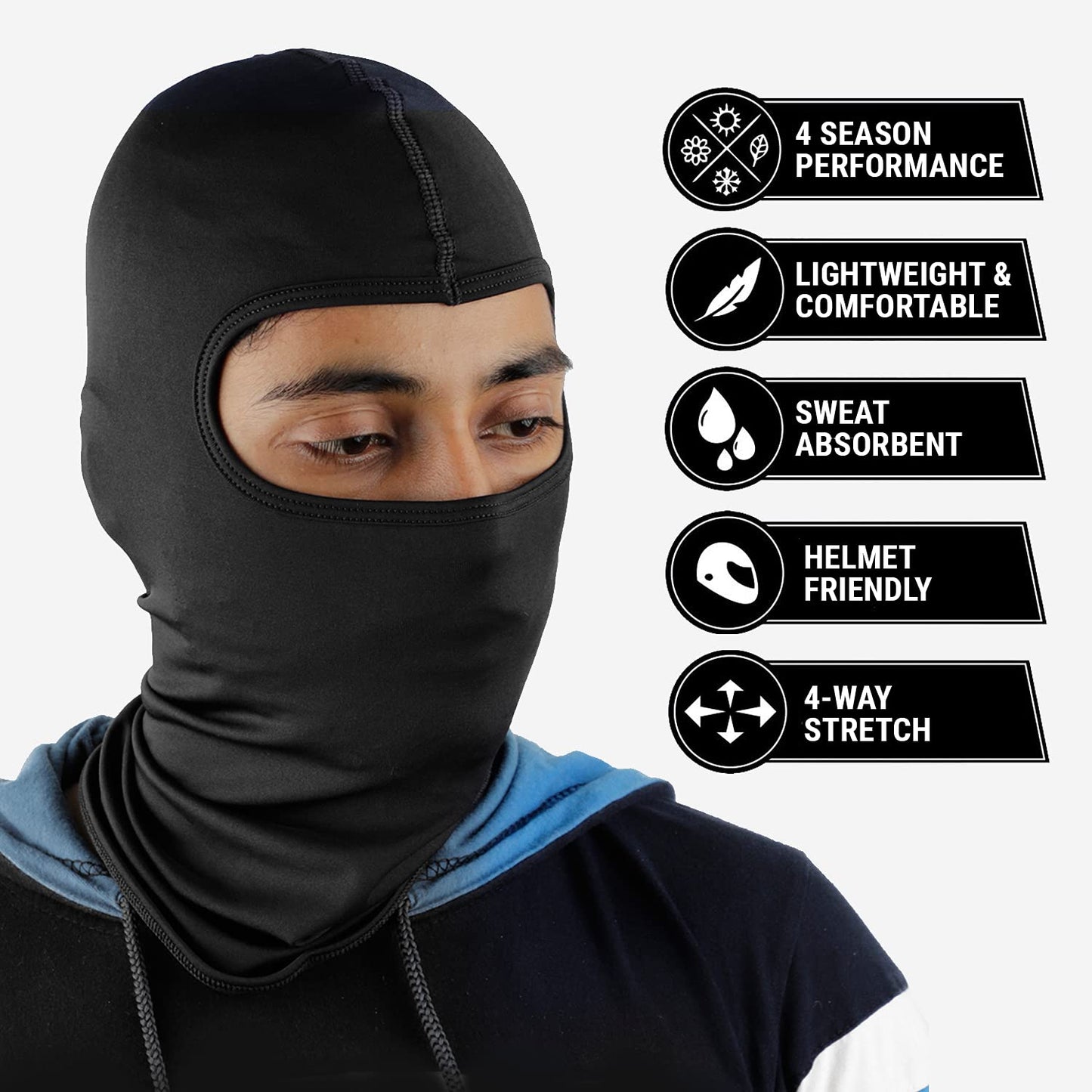 Steelbird Unisex-Adult Soft Lycra Balaclava Most Suitable for Motorcycling, Running, Sports, Head and Face Cover (Black), Free Size