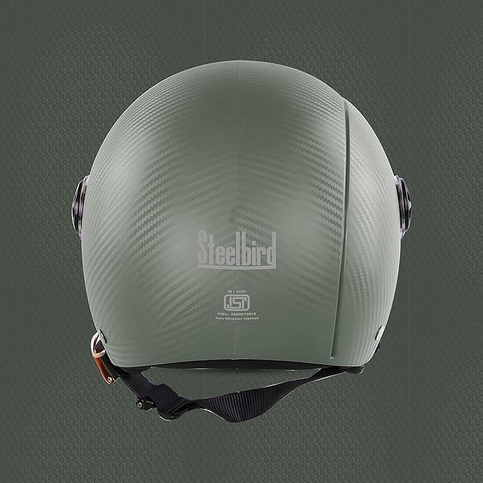 Steelbird SBH-16 Ruby ISI Certified Open Face Helmet.( Dashing Battle Green with Clear Visor).