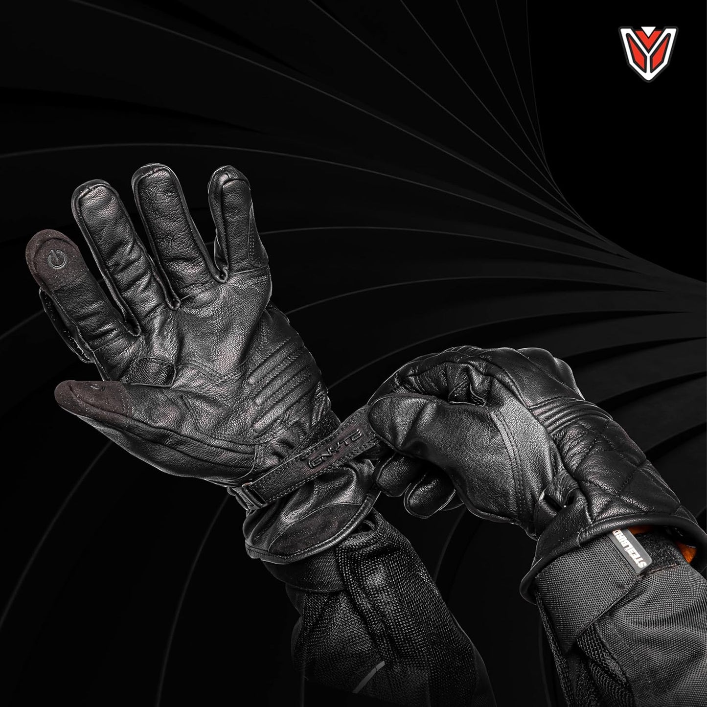 Ignyte Streak Leather Gloves Full Finger Waterproof Bike Riding Gloves with Touch Screen Sensitivity at Thumb and Index Finger, Protective Off-Road Motorbike Racing (Black)