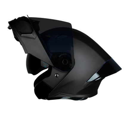 Steelbird SBA-20 7Wings ISI Certified Flip-Up Helmet with Black Spoiler for Men and Women with Inner Smoke Sun Shield (Glossy Black with Smoke Visor)