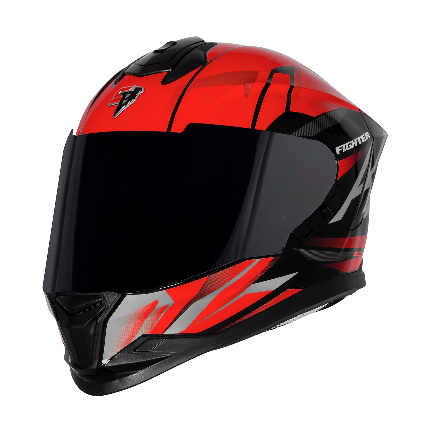 Steelbird SBH-57 Fighter F4 ISI and DOT Certified Full Face Helmet for Men and Women with Inner Silver Sun Shield  (Glossy Black Red)