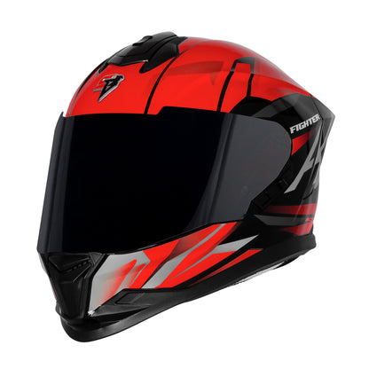 Steelbird SBH-57 Fighter F4 ISI and DOT Certified Full Face Helmet for Men and Women with Inner Silver Sun Shield  (Glossy Black Red)