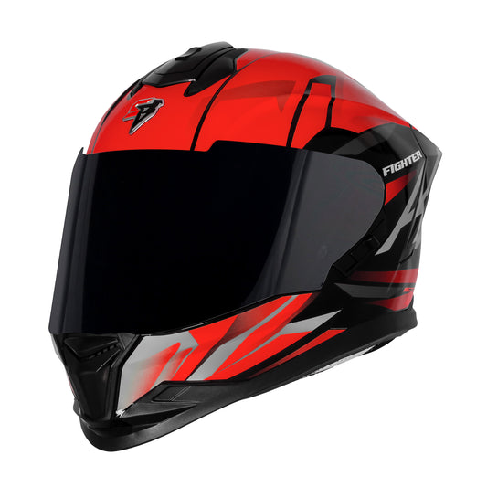 Steelbird SBH-57 Fighter F4 ISI and DOT Certified Full Face Helmet for Men and Women with Inner Silver Sun Shield  (Glossy Black Red)