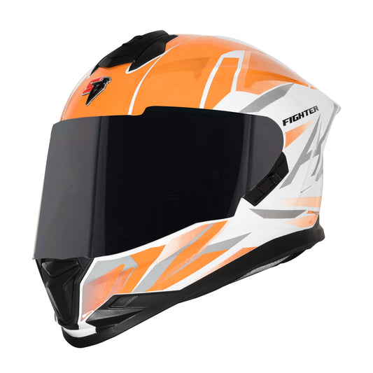 Steelbird SBH-57 Fighter F4 ISI and DOT Certified Full Face Helmet for Men and Women with Inner Silver Sun Shield  (Glossy White Orange)
