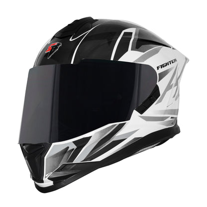 Steelbird SBH-57 Fighter F4 ISI and DOT Certified Full Face Helmet for Men and Women with Inner Silver Sun Shield (Glossy White Black)