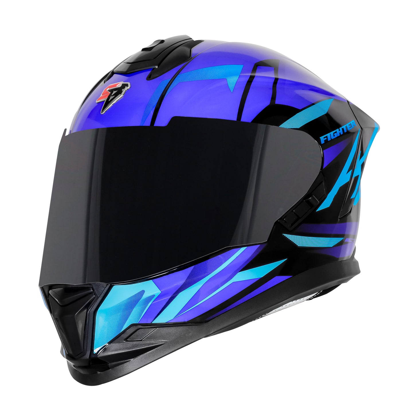 Steelbird SBH-57 Fighter F4 ISI and DOT Certified Full Face Helmet for Men and Women with Inner Silver Sun Shield  (Glossy Black Sky Blue)