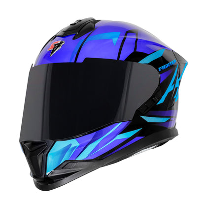 Steelbird SBH-57 Fighter F4 ISI and DOT Certified Full Face Helmet for Men and Women with Inner Silver Sun Shield  (Glossy Black Sky Blue)