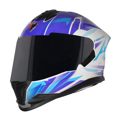 Steelbird SBH-57 Fighter F4 ISI and DOT Certified Full Face Helmet for Men and Women with Inner Silver Sun Shield  (Glossy White Sky Blue)