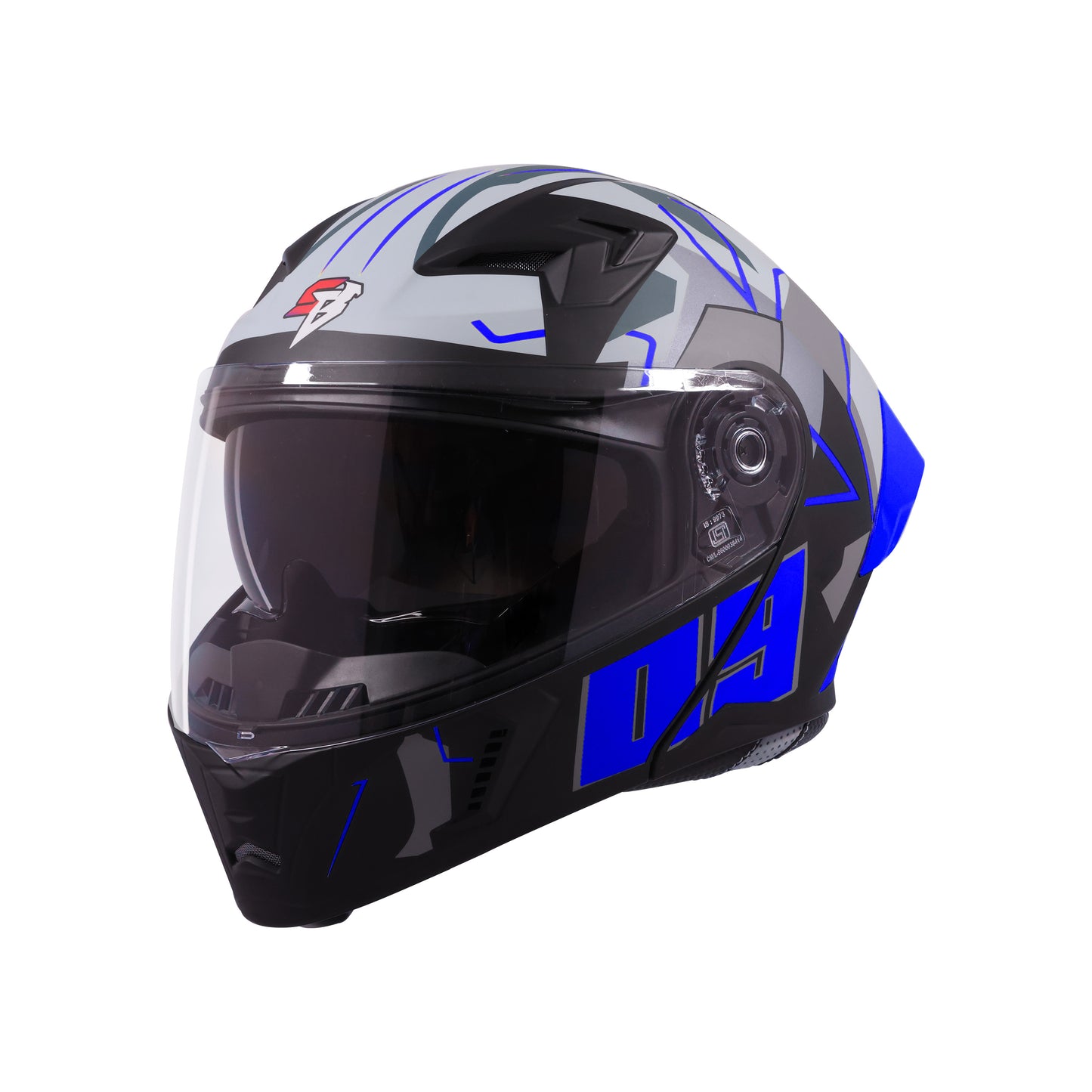 Steelbird SBA-20 09 ISI Certified Flip-Up Graphic Helmet for Men and Women with Inner Chrome Sun Shield(Glossy Black Blue with Smoke Visor)