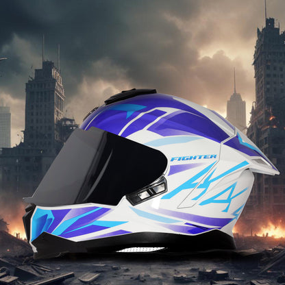 Steelbird SBH-57 Fighter F4 ISI and DOT Certified Full Face Helmet for Men and Women with Inner Silver Sun Shield  (Glossy White Sky Blue)