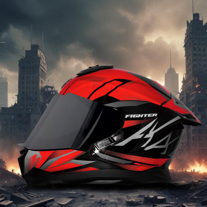 Steelbird SBH-57 Fighter F4 ISI and DOT Certified Full Face Helmet for Men and Women with Inner Silver Sun Shield  (Glossy Black Red)