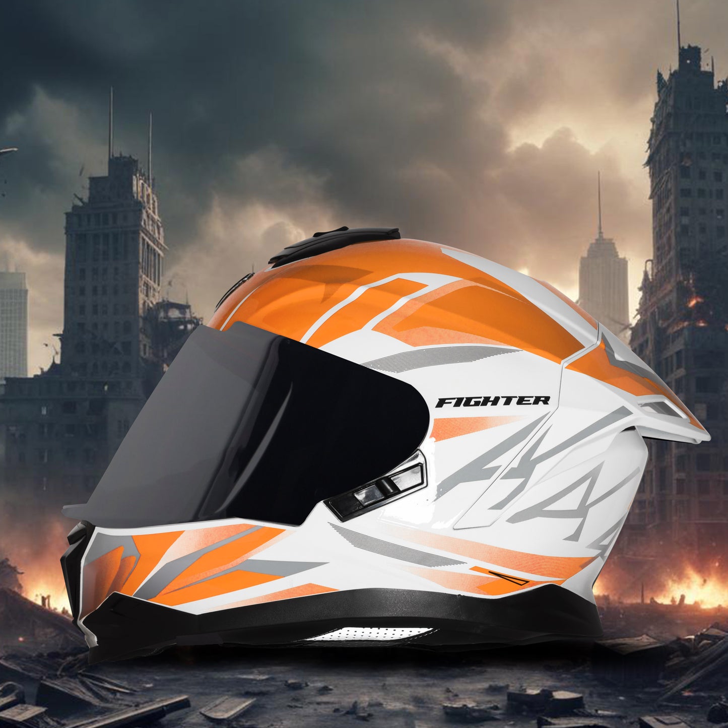 Steelbird SBH-57 Fighter F4 ISI and DOT Certified Full Face Helmet for Men and Women with Inner Silver Sun Shield  (Glossy White Orange)