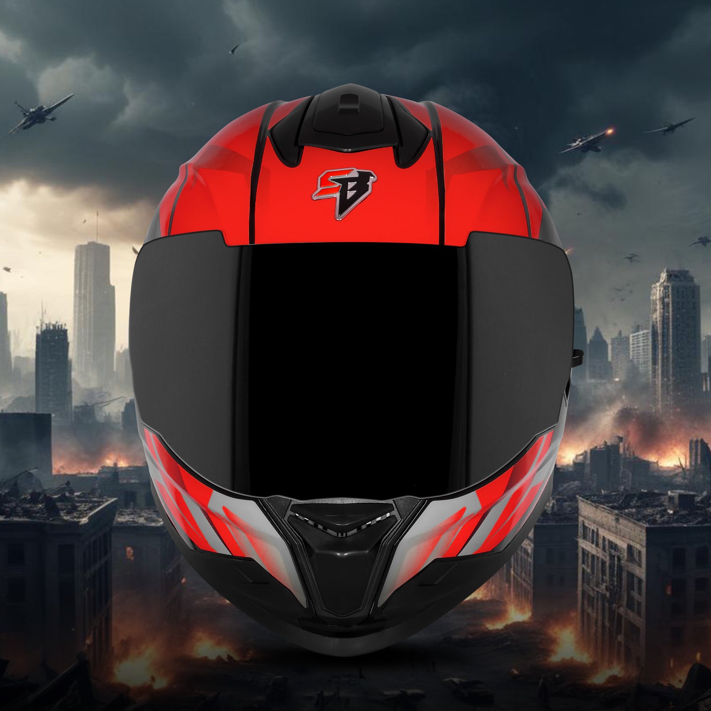 Steelbird SBH-57 Fighter F4 ISI and DOT Certified Full Face Helmet for Men and Women with Inner Silver Sun Shield  (Glossy Black Red)