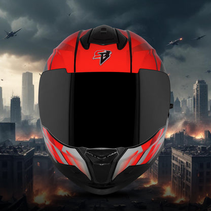 Steelbird SBH-57 Fighter F4 ISI and DOT Certified Full Face Helmet for Men and Women with Inner Silver Sun Shield  (Glossy Black Red)