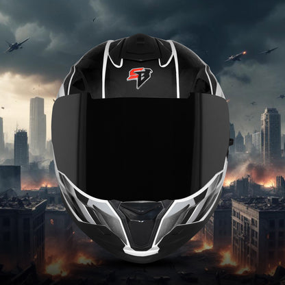 Steelbird SBH-57 Fighter F4 ISI and DOT Certified Full Face Helmet for Men and Women with Inner Silver Sun Shield (Glossy White Black)