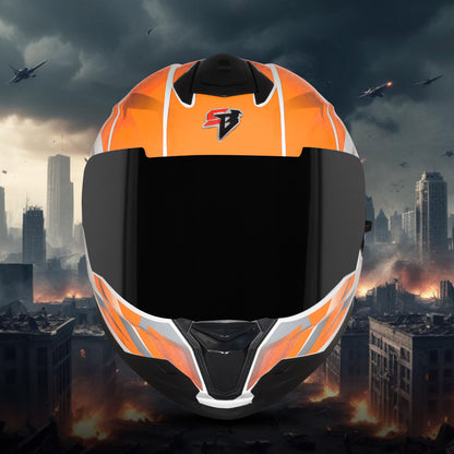 Steelbird SBH-57 Fighter F4 ISI and DOT Certified Full Face Helmet for Men and Women with Inner Silver Sun Shield  (Glossy White Orange)