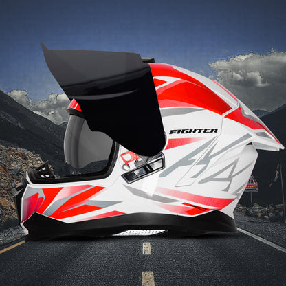 Steelbird SBH-57 Fighter F4 ISI and DOT Certified Full Face Helmet for Men and Women with Inner Silver Sun Shield (Glossy White Red)