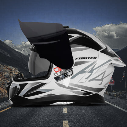 Steelbird SBH-57 Fighter F4 ISI and DOT Certified Full Face Helmet for Men and Women with Inner Silver Sun Shield (Glossy White Black)