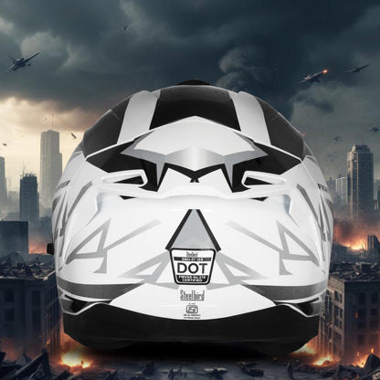 Steelbird SBH-57 Fighter F4 ISI and DOT Certified Full Face Helmet for Men and Women with Inner Silver Sun Shield (Glossy White Black)