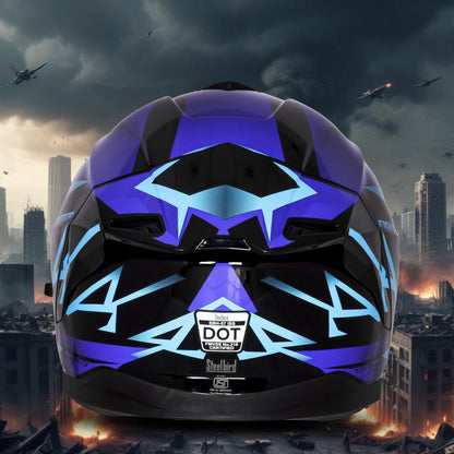 Steelbird SBH-57 Fighter F4 ISI and DOT Certified Full Face Helmet for Men and Women with Inner Silver Sun Shield  (Glossy Black Sky Blue)