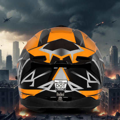 Steelbird SBH-57 Fighter F4 ISI and DOT Certified Full Face Helmet for Men and Women with Inner Silver Sun Shield (Glossy Black Orange)