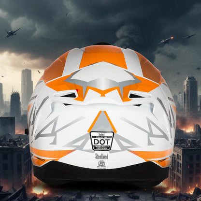 Steelbird SBH-57 Fighter F4 ISI and DOT Certified Full Face Helmet for Men and Women with Inner Silver Sun Shield  (Glossy White Orange)