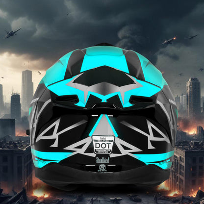 Steelbird SBH-57 Fighter F4 ISI and DOT Certified Full Face Helmet for Men and Women with Inner Silver Sun Shield (Glossy Black Sea Green)
