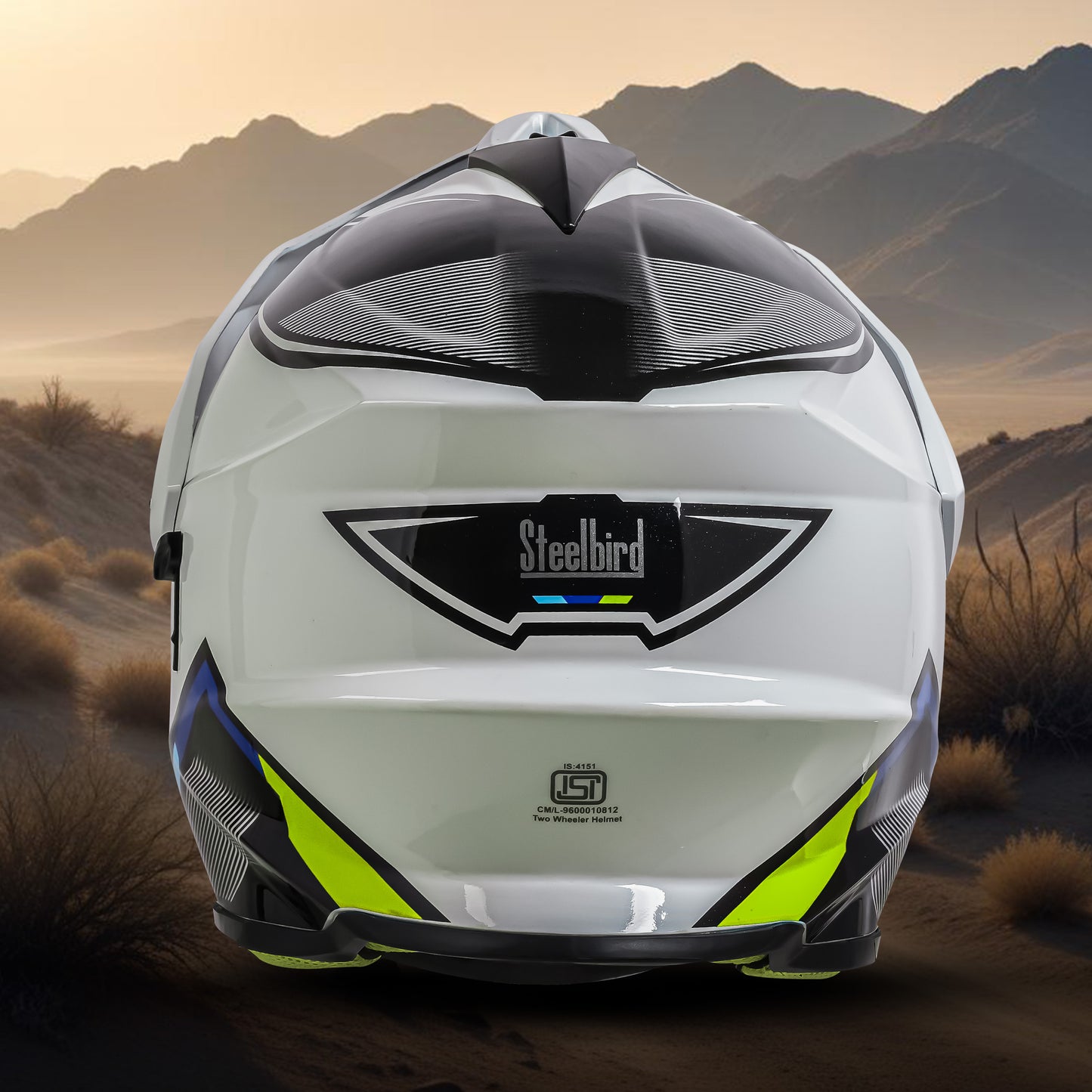 Steelbird Racer Off Road ISI Certified Motocross Double Visor Full Face Graphic Helmet Outer Clear Visor and Inner Silver Sun Shield (Glossy White Neon)