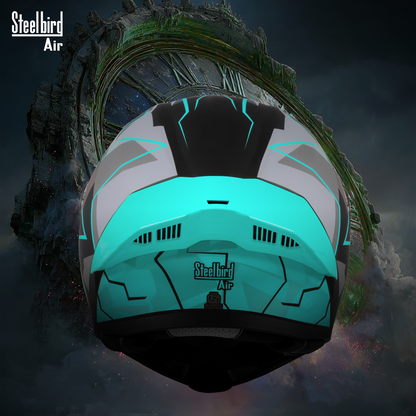 Steelbird SBA-20 06 ISI Certified Flip-Up Graphic Helmet for Men and Women with Inner Chrome Sun Shield. (Glossy Black Jazz Blue with Smoke Visor).