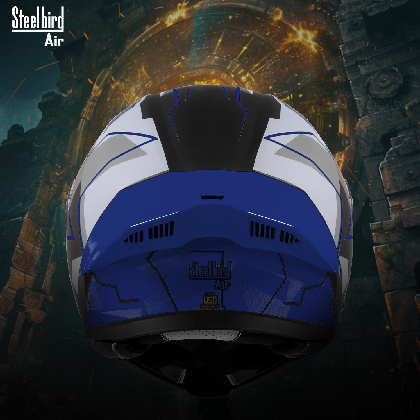 Steelbird SBA-20 08 ISI Certified Flip-Up Graphic Helmet for Men and Women with Inner Chrome Sun Shield.(Glossy Black Blue with Smoke Visor)