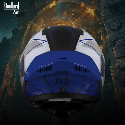 Steelbird SBA-20 08 ISI Certified Flip-Up Graphic Helmet for Men and Women with Inner Chrome Sun Shield.(Glossy Black Blue with Smoke Visor)