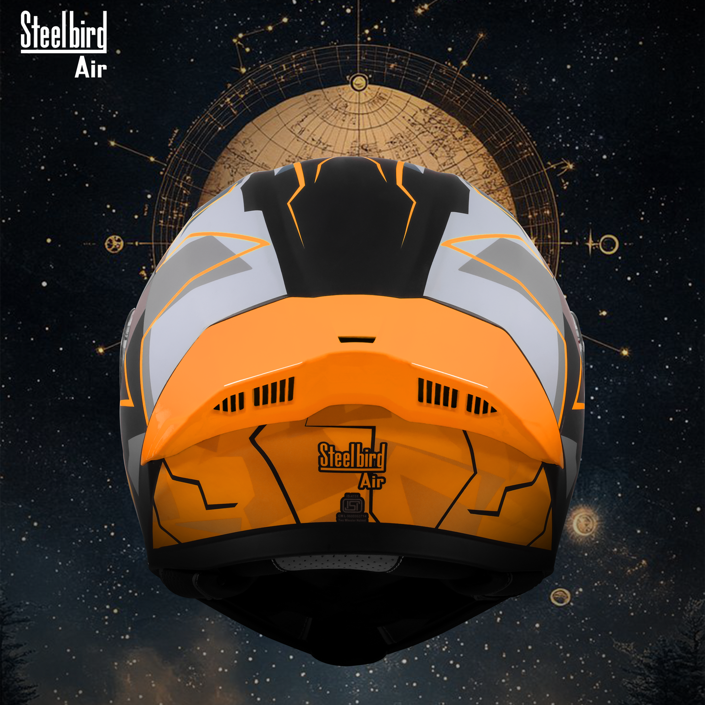 Steelbird SBA-20 07 ISI Certified Flip-Up Graphic Helmet for Men and Women with Inner Chrome Sun Shield .(Glossy Black Orange with Smoke Visor).