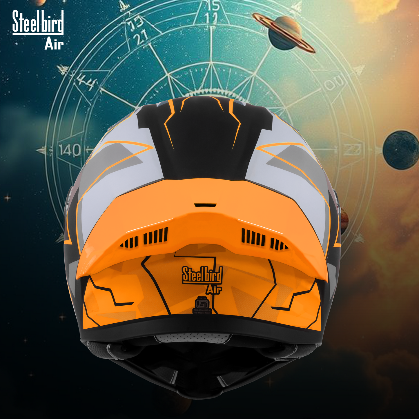 Steelbird SBA-20 05 ISI Certified Flip-Up Graphic Helmet for Men and Women with Inner Chrome Sun Shield .(Glossy Black Orange with Smoke Visor).