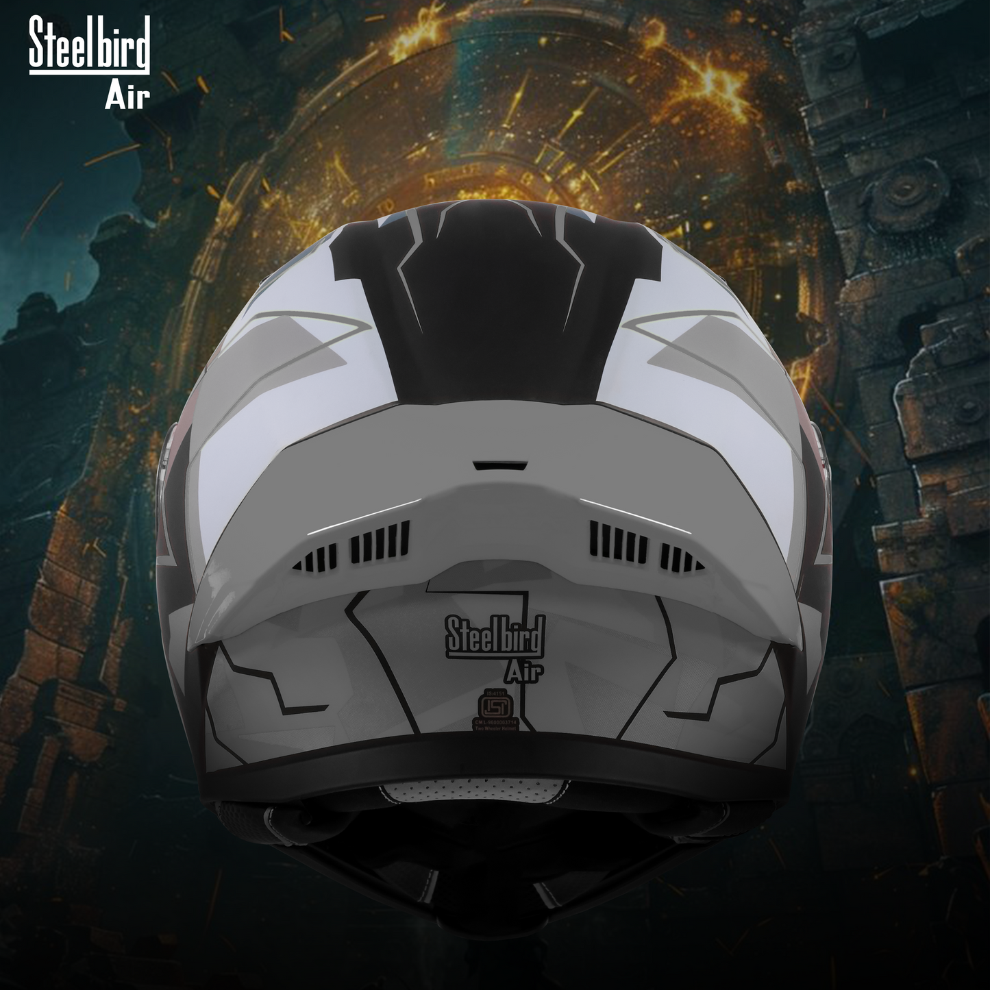 Steelbird SBA-20 08 ISI Certified Flip-Up Graphic Helmet for Men and Women with Inner Chrome Sun Shield .(Glossy Black Grey with Smoke Visor).