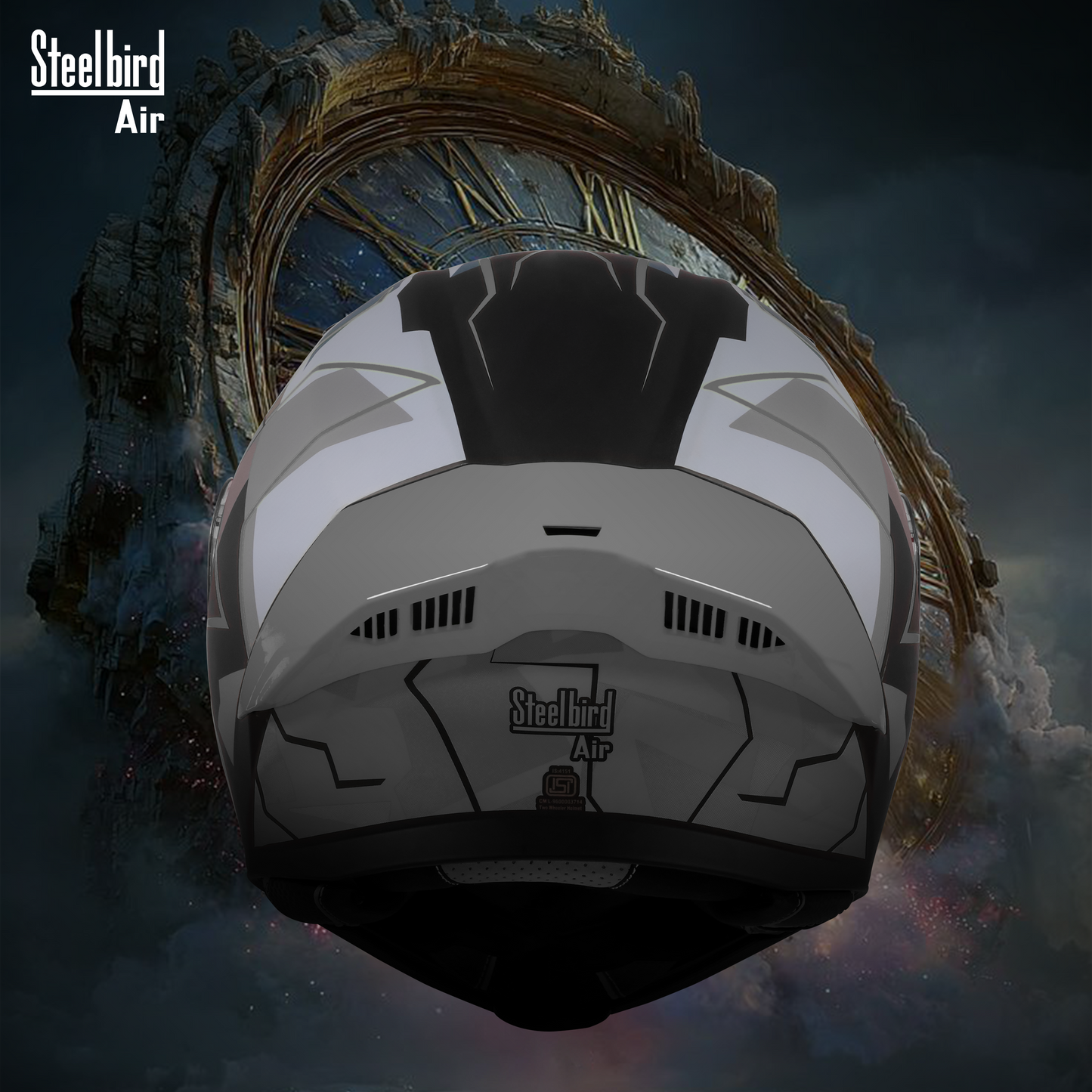 Steelbird SBA-20 06 ISI Certified Flip-Up Graphic Helmet for Men and Women with Inner Chrome Sun Shield .(Glossy Black Grey with Smoke Visor).