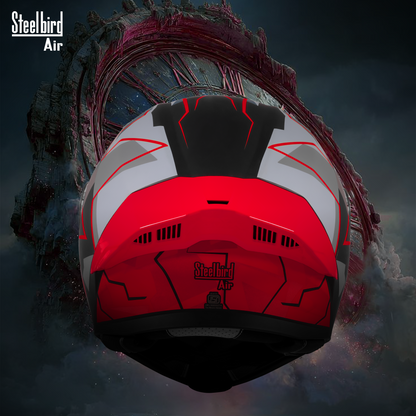 Steelbird SBA-20 06 ISI Certified Flip-Up Graphic Helmet for Men and Women with Inner Chrome Sun Shield .(Glossy Black Red with Smoke Visor).