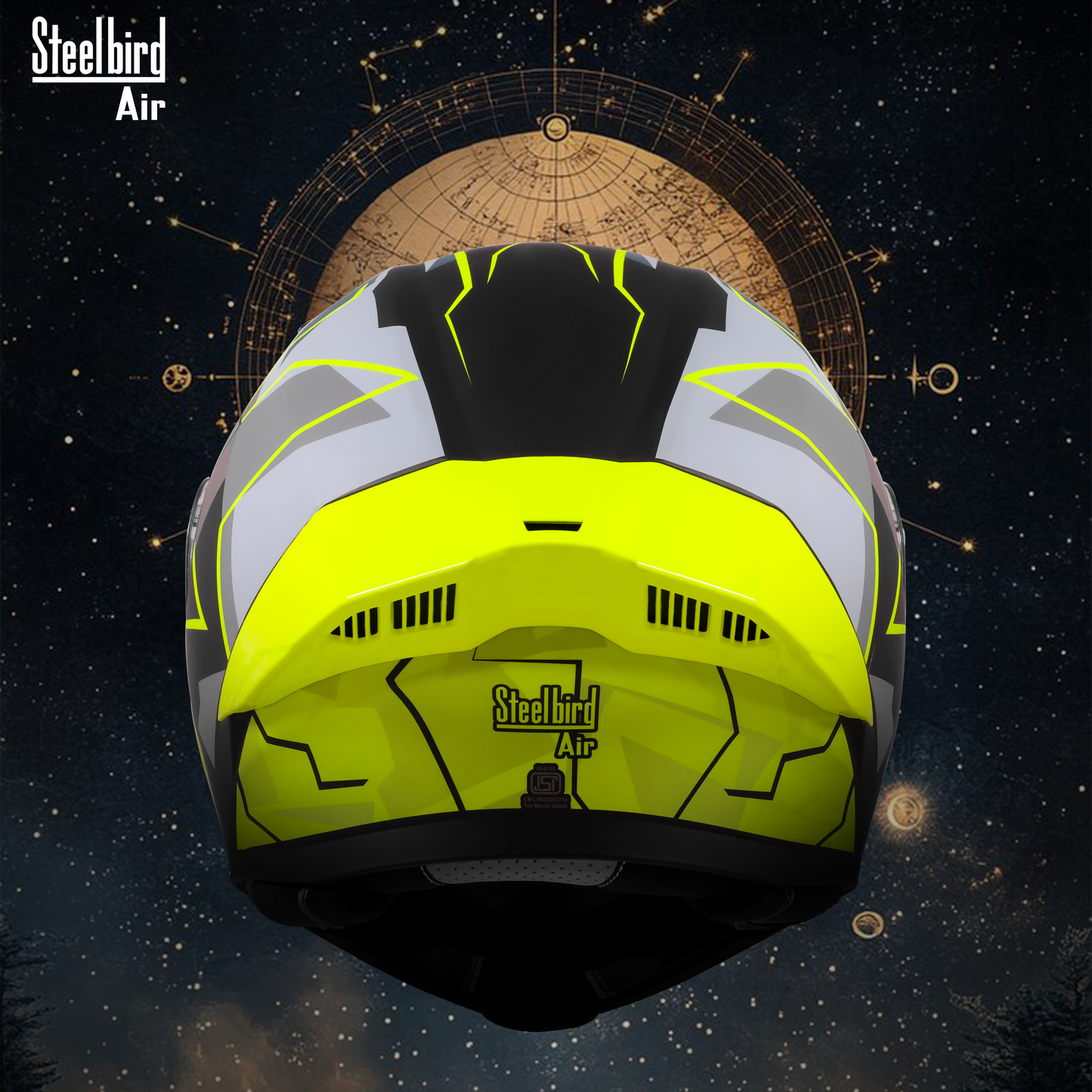 Steelbird SBA-20 07  ISI Certified Flip-Up Graphic Helmet for Men and Women with Inner Chrome Sun Shield .(Glossy Black Neon with Smoke Visor).