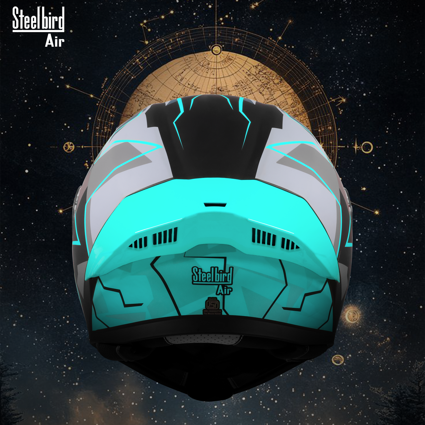 Steelbird SBA-20 07 ISI Certified Flip-Up Graphic Helmet for Men and Women with Inner Chrome Sun Shield. (Glossy Black Jazz Blue with Smoke Visor).