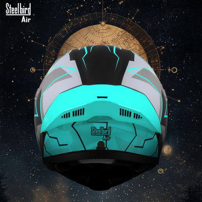Steelbird SBA-20 07 ISI Certified Flip-Up Graphic Helmet for Men and Women with Inner Chrome Sun Shield. (Glossy Black Jazz Blue with Smoke Visor).