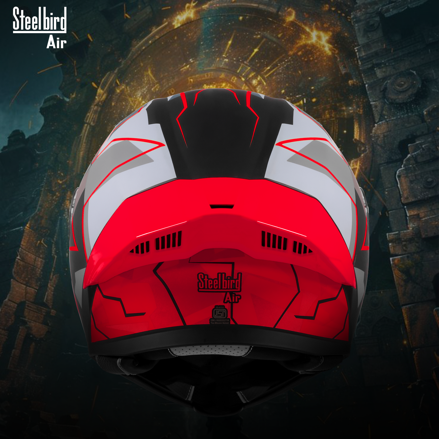 Steelbird SBA-20 08 ISI Certified Flip-Up Graphic Helmet for Men and Women with Inner Chrome Sun Shield .(Glossy Black Red with Smoke Visor)
