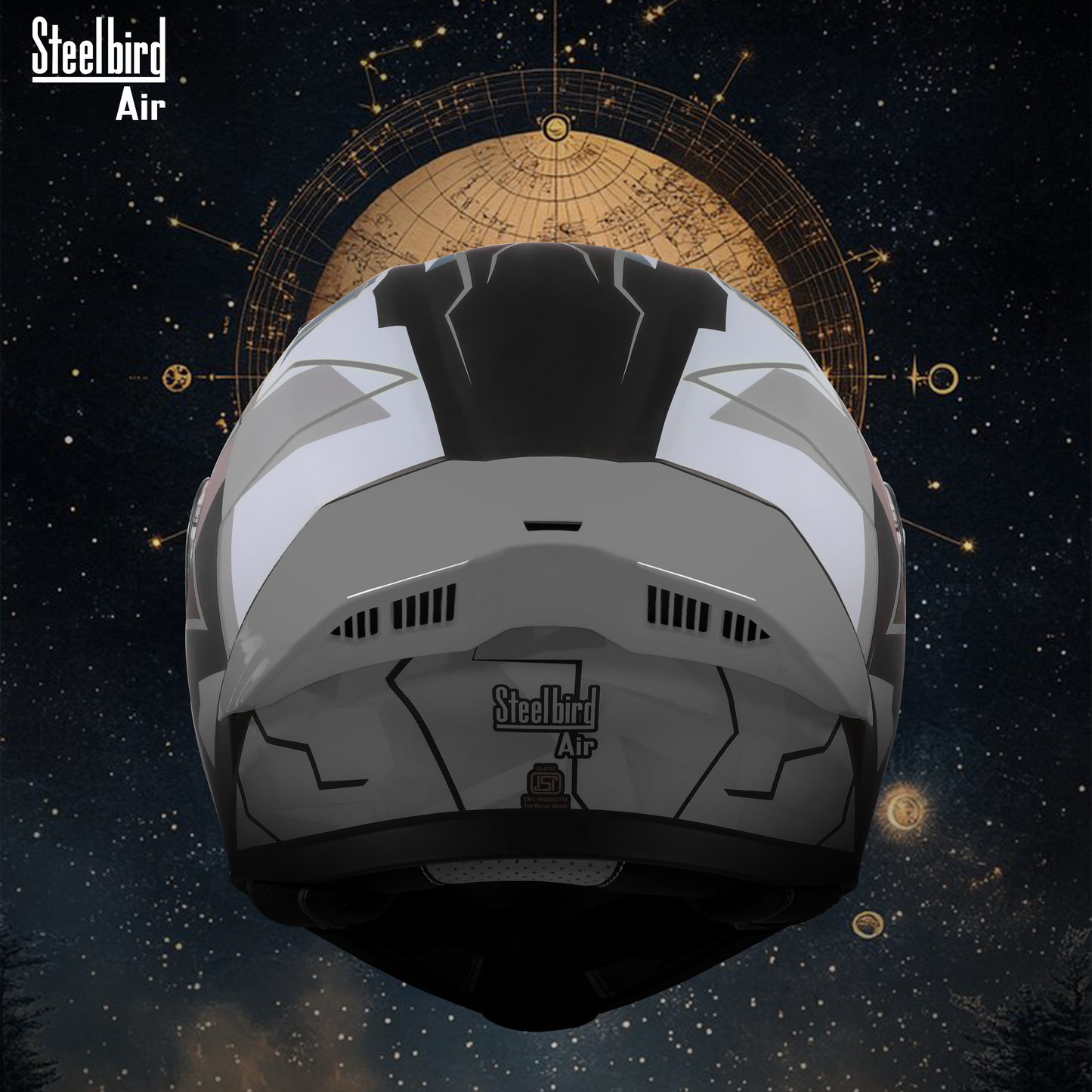Steelbird SBA-20 07 ISI Certified Flip-Up Graphic Helmet for Men and Women with Inner Chrome Sun Shield .(Glossy Black Grey with Smoke Visor).