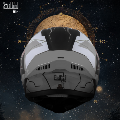 Steelbird SBA-20 07 ISI Certified Flip-Up Graphic Helmet for Men and Women with Inner Chrome Sun Shield .(Glossy Black Grey with Smoke Visor).