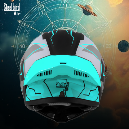 Steelbird SBA-20 05 ISI Certified Flip-Up Graphic Helmet for Men and Women with Inner Chrome Sun Shield. (Glossy Black Jazz Blue with Smoke Visor) .