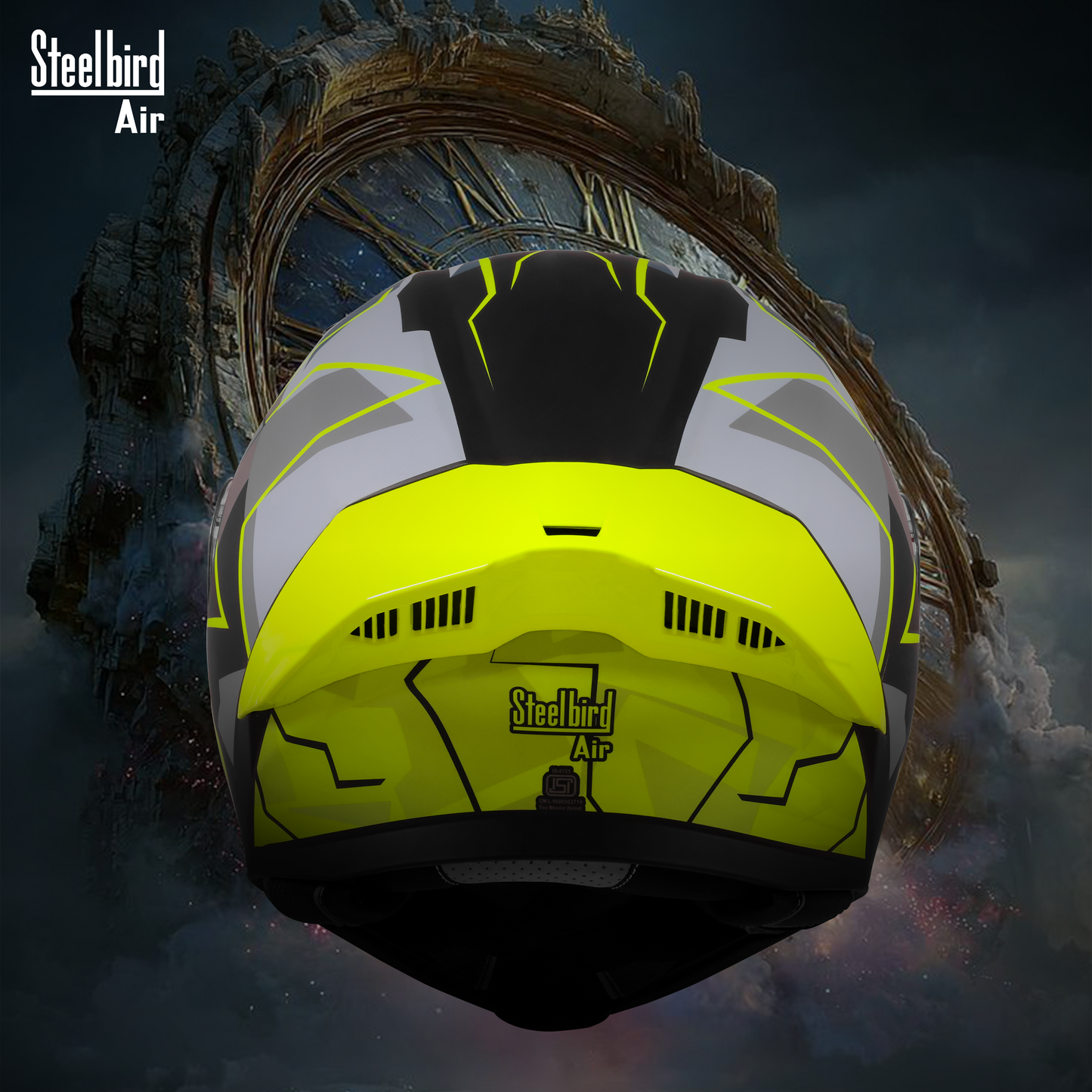 Steelbird SBA-20 06  ISI Certified Flip-Up Graphic Helmet for Men and Women with Inner Chrome Sun Shield .(Glossy Black Neon with Smoke Visor).
