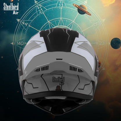 Steelbird SBA-20 05 ISI Certified Flip-Up Graphic Helmet for Men and Women with Inner Chrome Sun Shield .(Glossy Black Grey with Smoke Visor).