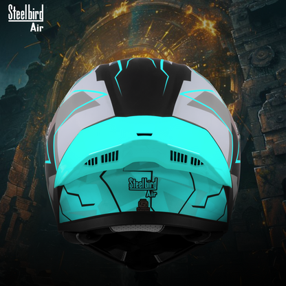 Steelbird SBA-20 08 ISI Certified Flip-Up Graphic Helmet for Men and Women with Inner Chrome Sun Shield. (Glossy Black Jazz Blue with Smoke Visor).