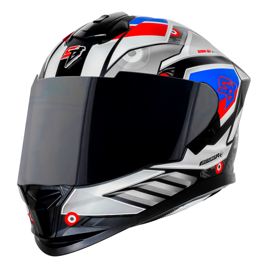 Steelbird SBH-57 Fighter F8 ISI and DOT Certified Full Face Graphic Helmet for Men and Women with Inner Silver Sun Shield .